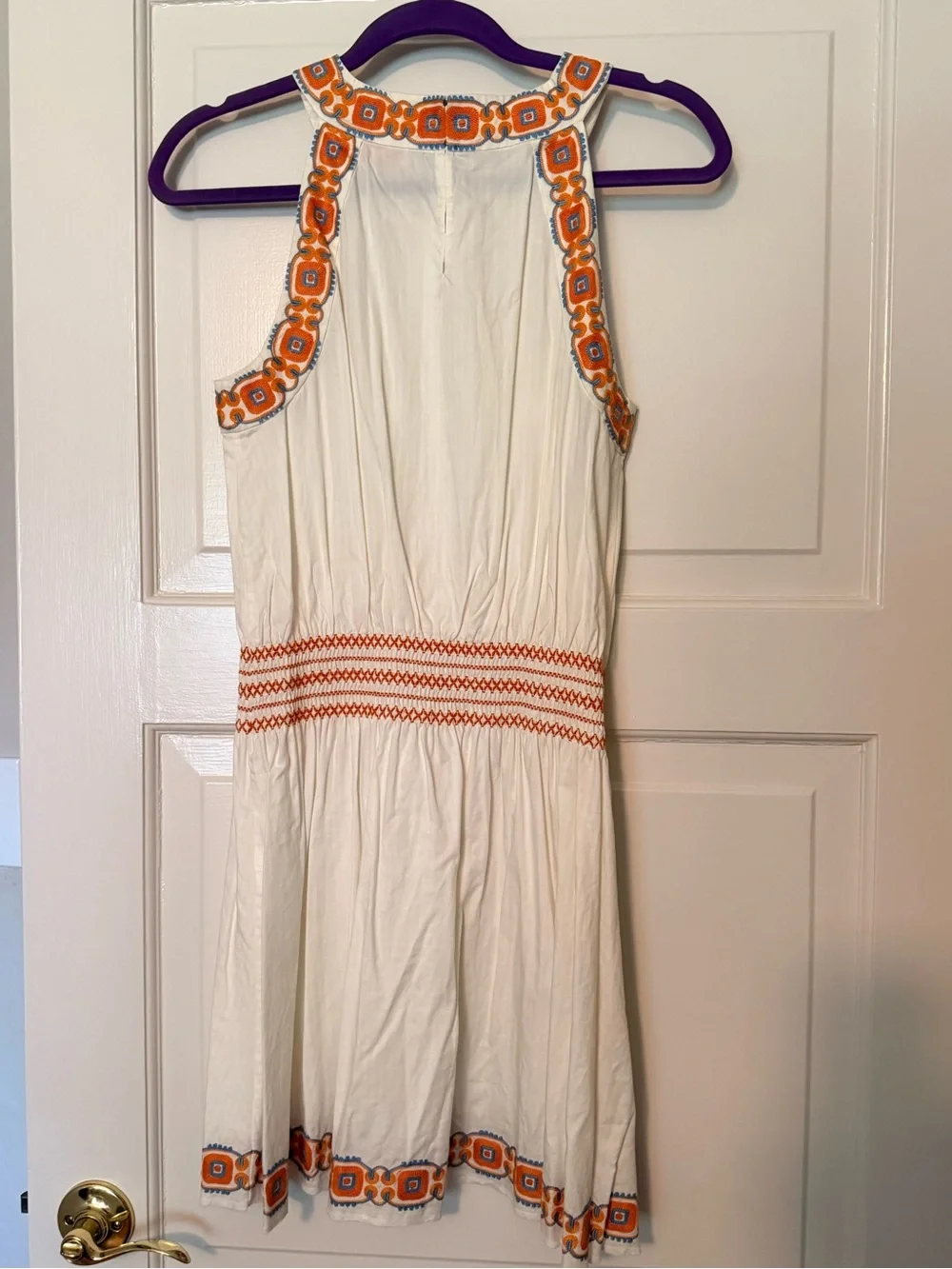 Tory Burch White Sleeveless Dress with Orange and Light Blue Embroidery